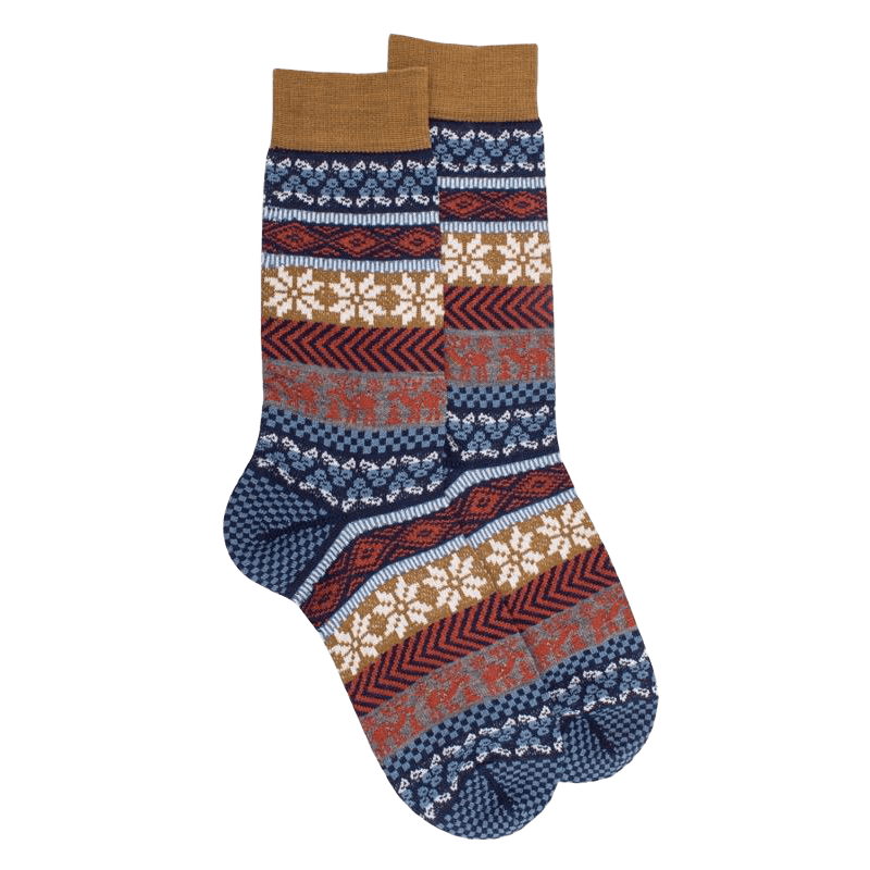 Chaussettes homme en laine à motif de Noël - Bleu Caban