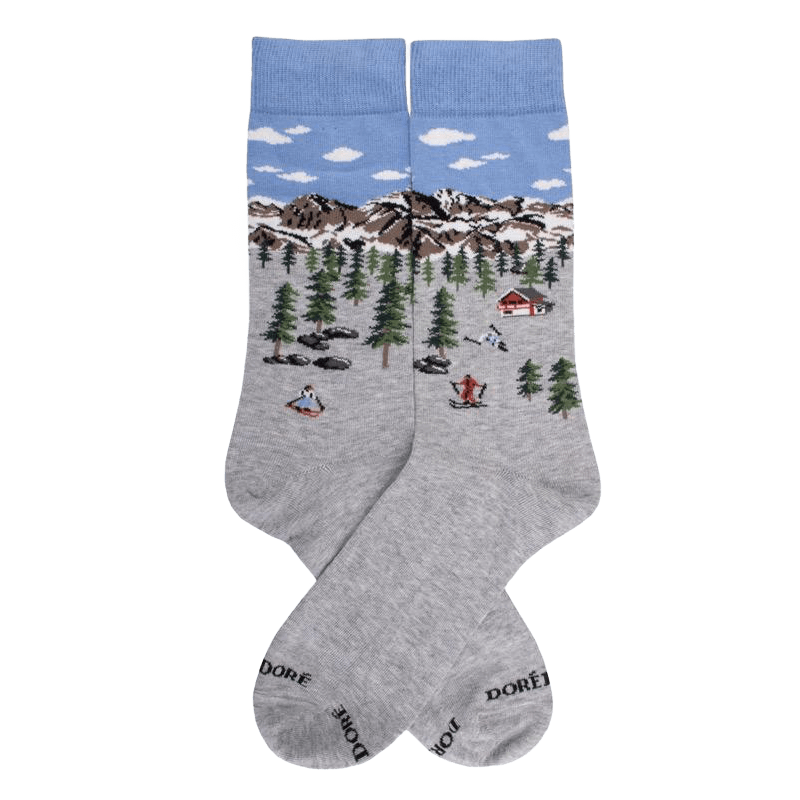 Chaussettes homme en coton à motif de paysages d'hiver - Gris Rocheux