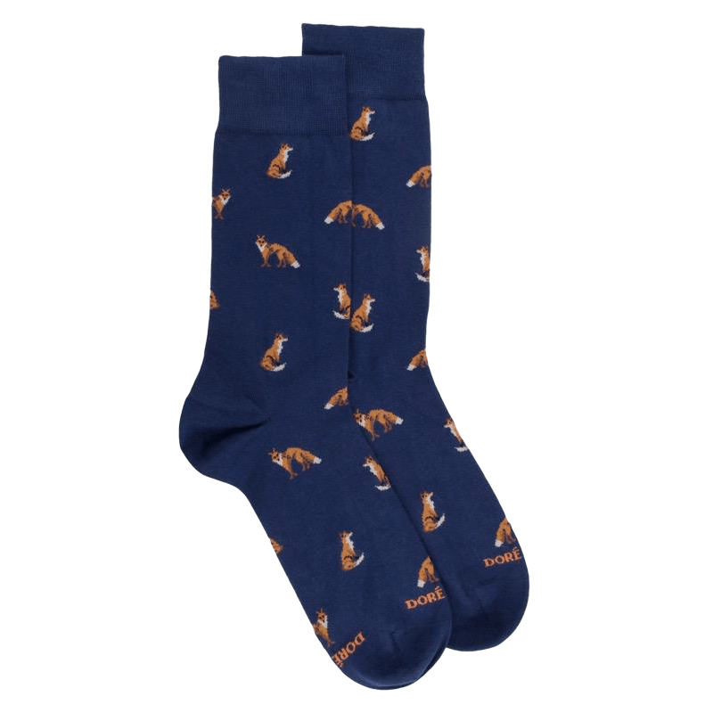 Chaussettes homme en coton à motif renard - Bleu Voilier | Doré Doré