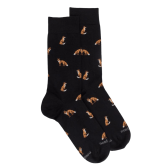 Chaussettes homme en coton à motif renard - Noir | Doré Doré