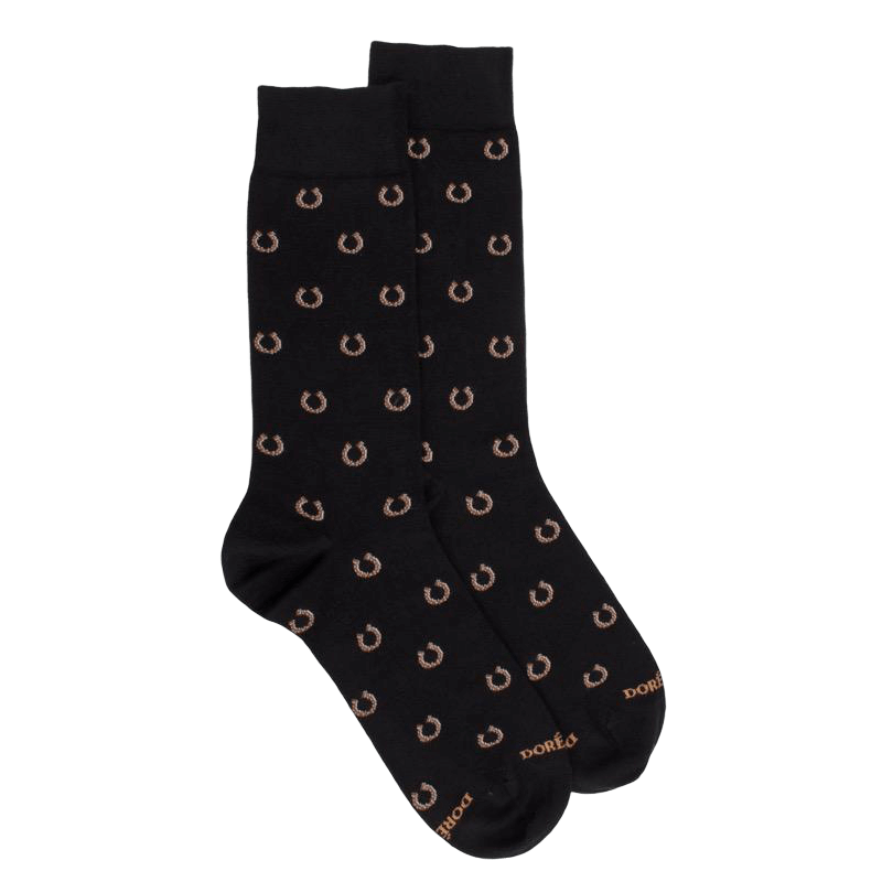 Chaussettes homme en coton à motif fer à cheval - Noir | Doré Doré