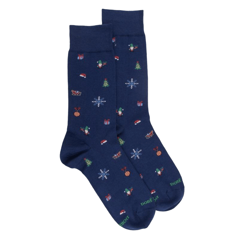 Chaussettes homme en coton à motif de Noël - Bleu Voilier | Doré Doré