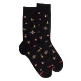 Chaussettes homme en coton à motif de Noël - Noir | Doré Doré