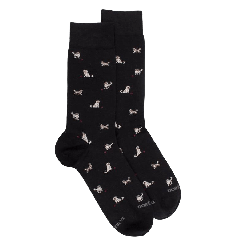 Chaussettes homme en coton à motif chiens - Noir | Doré Doré