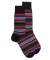 Chaussettes rayures fines multicolores en laine mérinos - Noir & rouge sangria