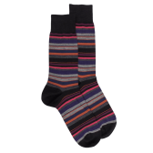 Chaussettes rayures fines multicolores en laine mérinos - Noir & rouge sangria | Doré Doré