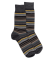 Chaussettes rayures fines multicolores en laine mérinos - Gris étain & gris anthracite