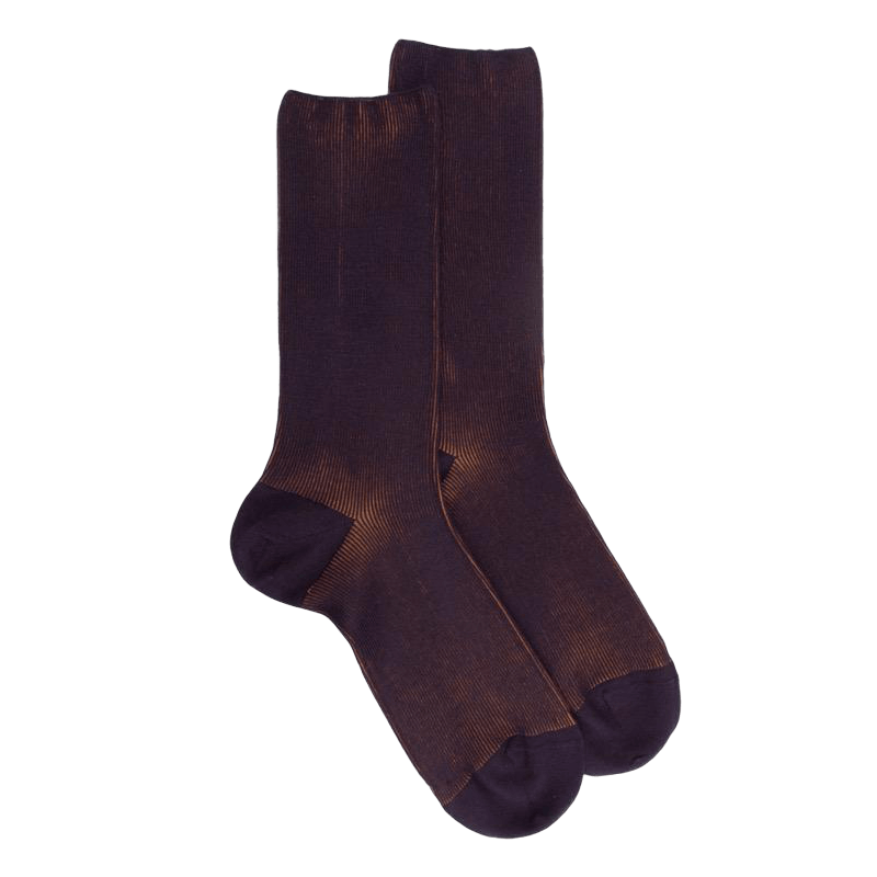 Chaussettes homme à côtes sans bord élastique en laine - Violet mûrier | Doré Doré