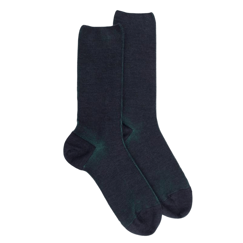 Chaussettes homme à côtes sans bord élastique en laine - Bleu corsaire | Doré Doré