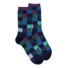 Chaussettes femme échiqiuer en coton égyptien - Bleu Matelot & Quetsche