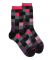 Chaussettes femme échiqiuer en coton égyptien - Noir & rouge cerise