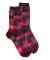 Chaussettes femme échiqiuer en coton égyptien - Aubergine & Gris anthracite