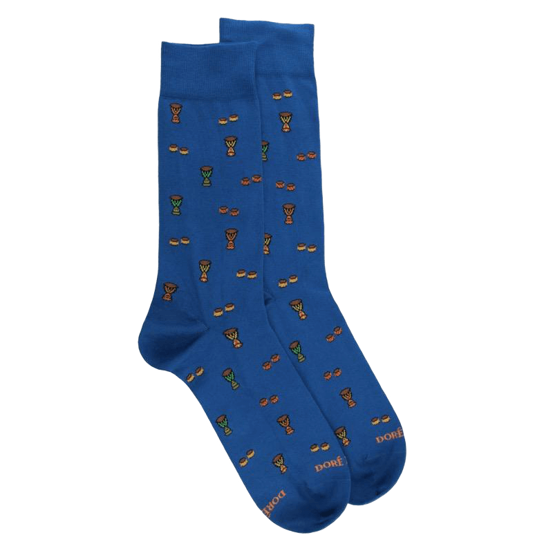 Chaussettes homme en coton à motifs tambours - Bleu Cosmos | Doré Doré