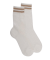 Chaussette femme ajourées  en fil d'Écosse avec rayures contrasté sur bord-côte  - Blanc Givre & Beige sable