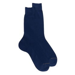 Chaussettes homme Luxe fines à côtes en fil d'Écosse - Bleu Voilier | Doré Doré