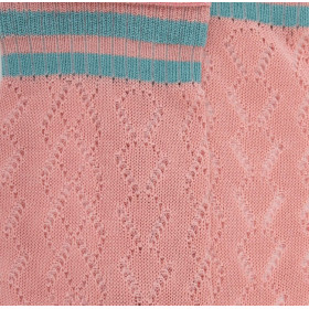 Chaussette femme ajourées  en fil d'Écosse avec rayures contrasté sur bord-côte  - Rose Praline & Vert Plantain | Doré Doré
