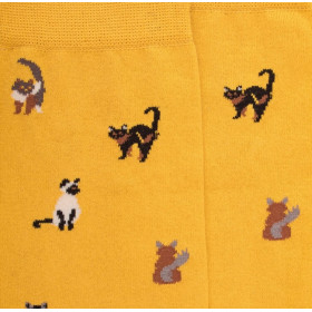 Chaussettes homme en coton à motifs chats - Jaune Moutarde | Doré Doré