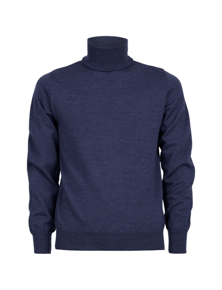 doré doré Pull à col roulé en pure laine - Bleu corsaire