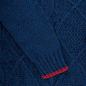 Pull à col rond en laine et alpaga avec tresses tricotées - Bleu caban & Rouge brique | Doré Doré