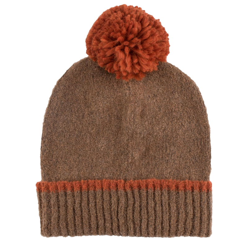 Bonnet à pompon en laine polaire - Marron et orange | Doré Doré