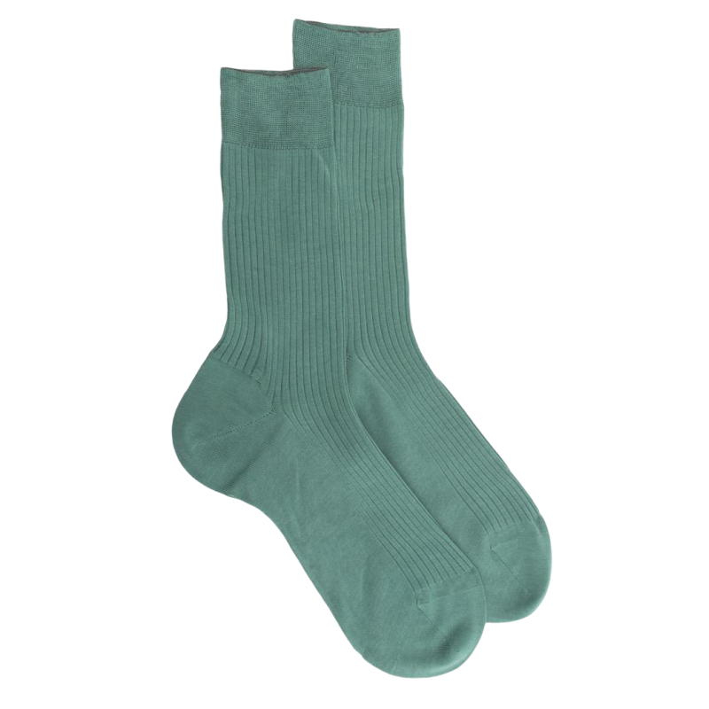 Chaussettes Homme côtelées en pur fil d'Ecosse - Vert menthe | Doré Doré