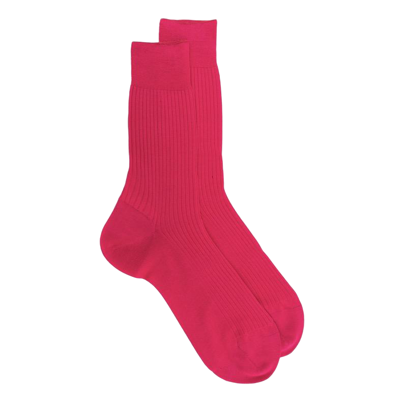 Chaussettes Homme côtelées en pur fil d'Ecosse - Cerise | Doré Doré