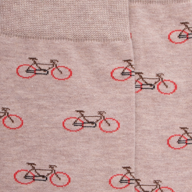 Chaussettes homme en coton à motifs vélos - Beige Sahara & Rouge Ponceau | Doré Doré