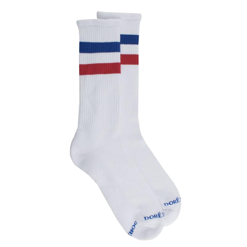 Chaussettes fantaisie à 3 bandes avec semelle en bouclettes - Bleu blanc rouge | Doré Doré