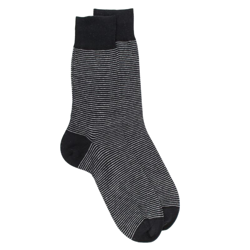 Chaussettes en coton et lin à fines rayures - noir | Doré Doré