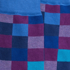 Chaussettes homme échiquier en coton égyptien - Violet Grappe & Bleu Bassin | Doré Doré