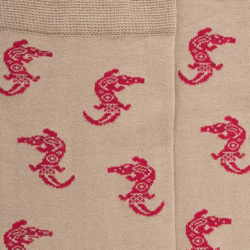 Chaussettes homme en coton à motifs crocodiles tribaux - Beige Cordage | Doré Doré