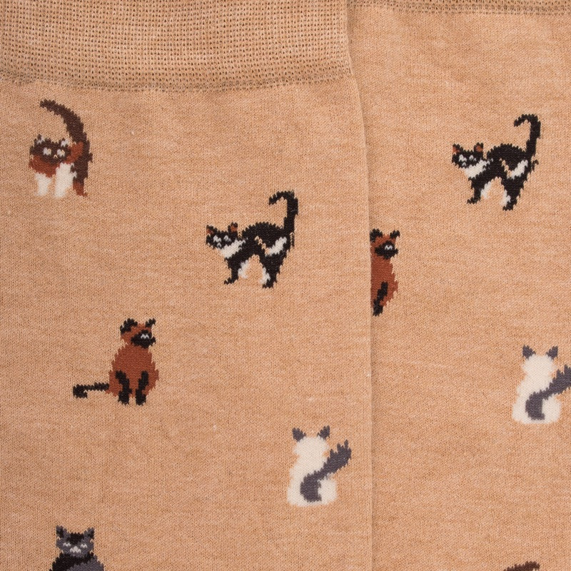 Chaussettes homme en coton à motifs chats - Beige Désert | Doré Doré