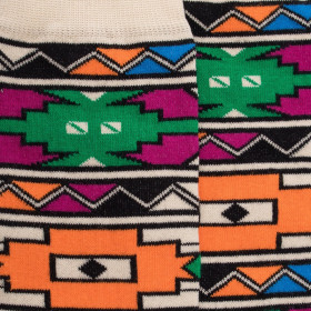 Chaussettes homme  en coton à motifs géométries tribaux colorées - Beige Lin | Doré Doré