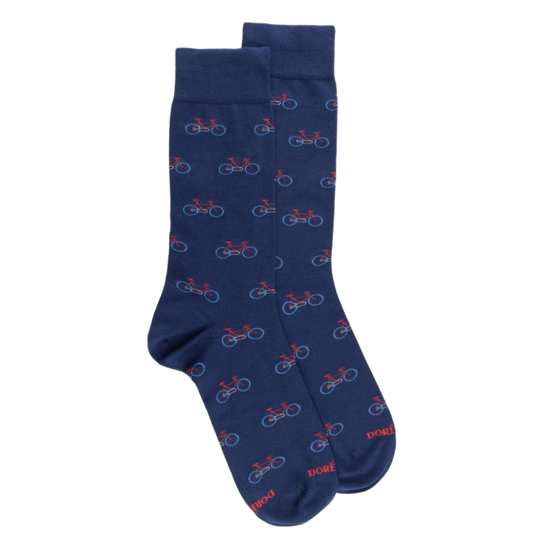 Chaussettes homme en coton à motifs vélos - Bleu Voilier & Bleu Drapeau | Doré Doré