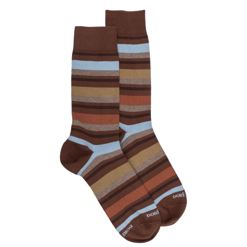 Chaussettes homme en coton avec motif rayure - Cacao & chocolat | Doré Doré