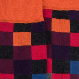 Chaussettes homme échiquier en coton - Gris anthracite & Orange souci | Doré Doré