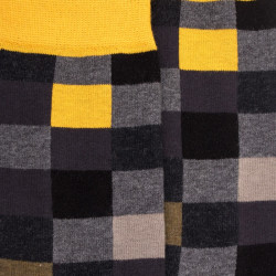 Chaussettes homme échiquier en coton - Gris oxford & Moutarde | Doré Doré