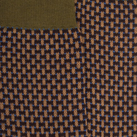 Chaussettes homme en laine à motif à trois couleurs - Chocolat & vert lichen | Doré Doré