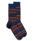 Chaussettes rayures fines multicolores en laine mérinos - Bleu