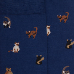 Chaussettes homme en coton à motif chats - Bleu Voilier | Doré Doré