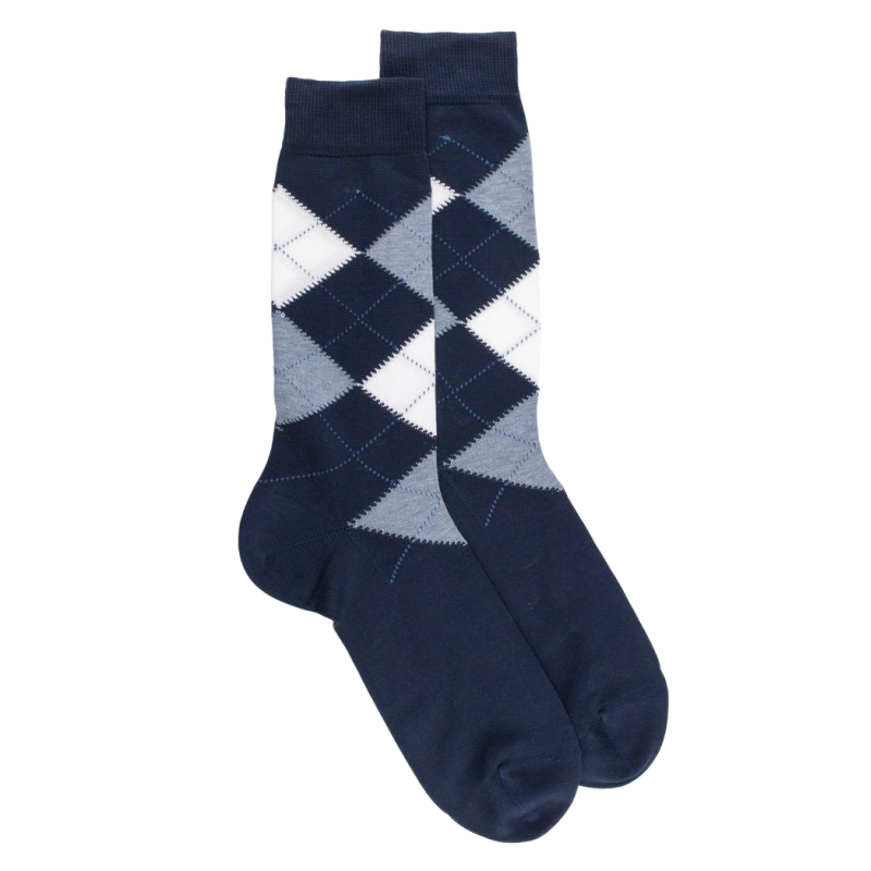 Chaussettes homme en coton à motifs intarsia - Bleu Matelot | Doré Doré