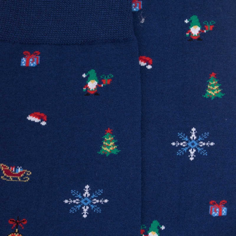 Chaussettes homme en coton à motif de Noël - Bleu Voilier | Doré Doré