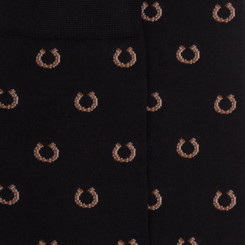 Chaussettes homme en coton à motif fer à cheval - Noir | Doré Doré