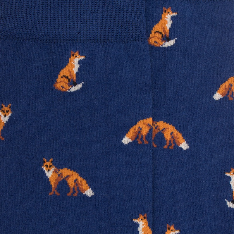 Chaussettes homme en coton à motif renard - Bleu Voilier | Doré Doré