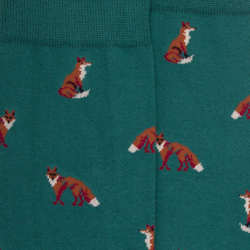 Chaussettes homme en coton à motif renard - Vert Saule | Doré Doré