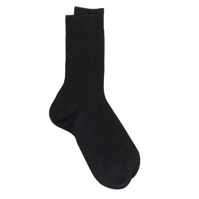 Lot de 7 chaussettes Homme côtelées en pur fil d'écosse - Noir
