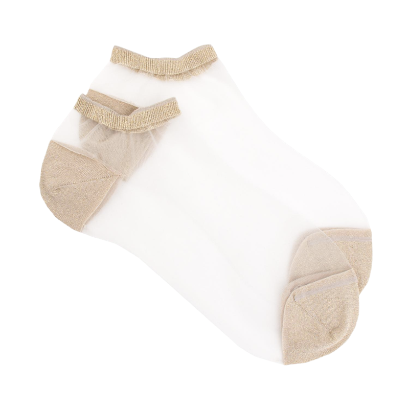 Socquettes transparentes avec pointes et talons brillants lurex - Blanc et or