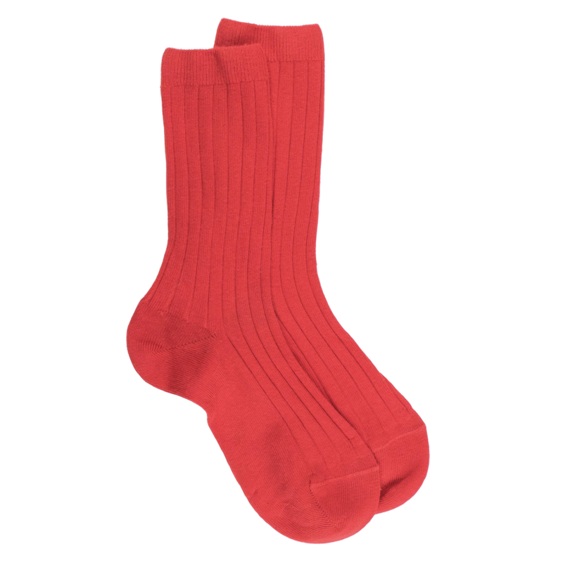 Chaussettes enfant côtelées en coton doux - Rouge Ponceau | Doré Doré