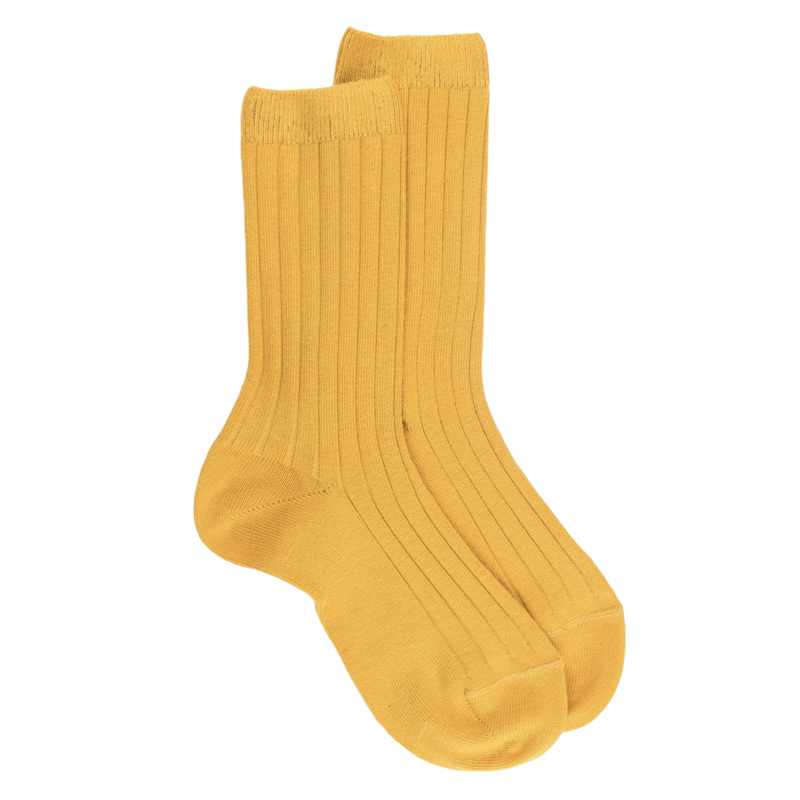 Chaussettes enfants côtelées en coton doux - Jaune moutarde | Doré Doré