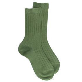 Chaussettes enfant côtelées en coton doux - Vert | Doré Doré